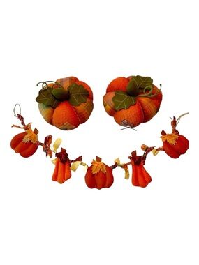 Handcrafted Felt Bundle Swag Patchwork Plaid Stuffed Pumpkins Fall Thanksgiving